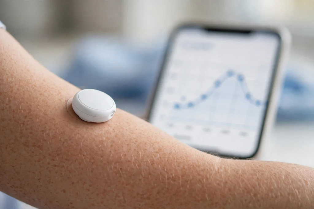 Glucose Monitors Help Type 2 Diabetes Patients in Major Trial Person wearing a continuous glucose monitor sensor on the arm